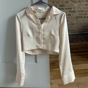 About Us Cara Cropped Button Up Top from Revolve